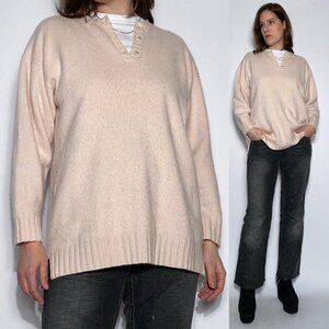 Vintage Made in SCOTLAND Baby Pastel Pink CASHMERE Henley Sweater! Large to XL